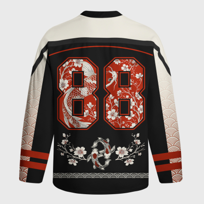 Tokyo-Tiger Vintage Sakura And Koi Long-Sleeve Hockey Jersey