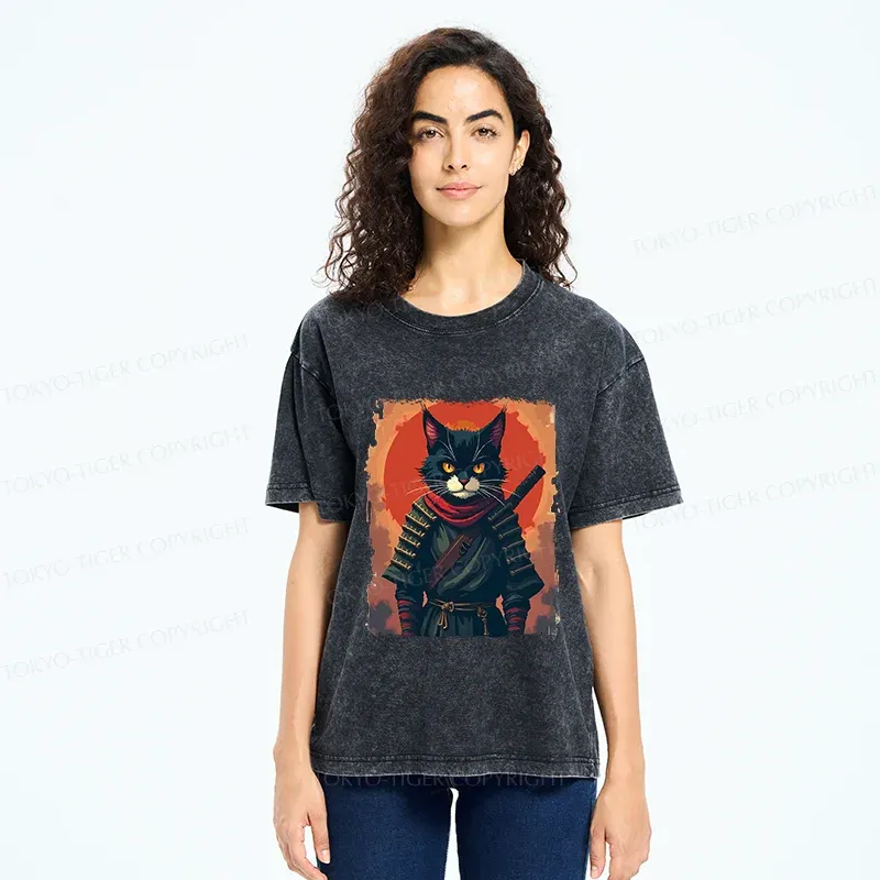 Tokyo-Tiger Handsome Cat Ninja Washed T-Shirt