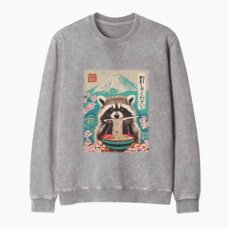 Tokyo-Tiger Please Give Raccoon A Discount Washed Terry Sweatshirt