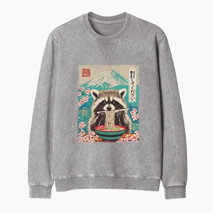 Tokyo-Tiger Please Give Raccoon A Discount Washed Terry Sweatshirt