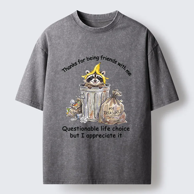 Tokyo-Tiger Funny Raccoon Friend Washed T-Shirt
