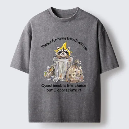 Tokyo-Tiger Funny Raccoon Friend Washed T-Shirt