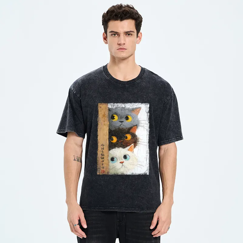Tokyo-Tiger Three Cute Cats Watch You Washed T-Shirt