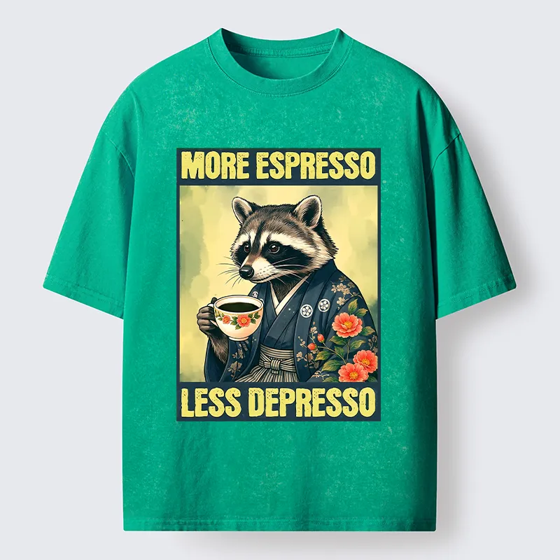 Tokyo‑Tiger Coffee Fix Energy Raccoon Washed T-Shirt