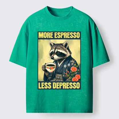 Tokyo‑Tiger Coffee Fix Energy Raccoon Washed T-Shirt