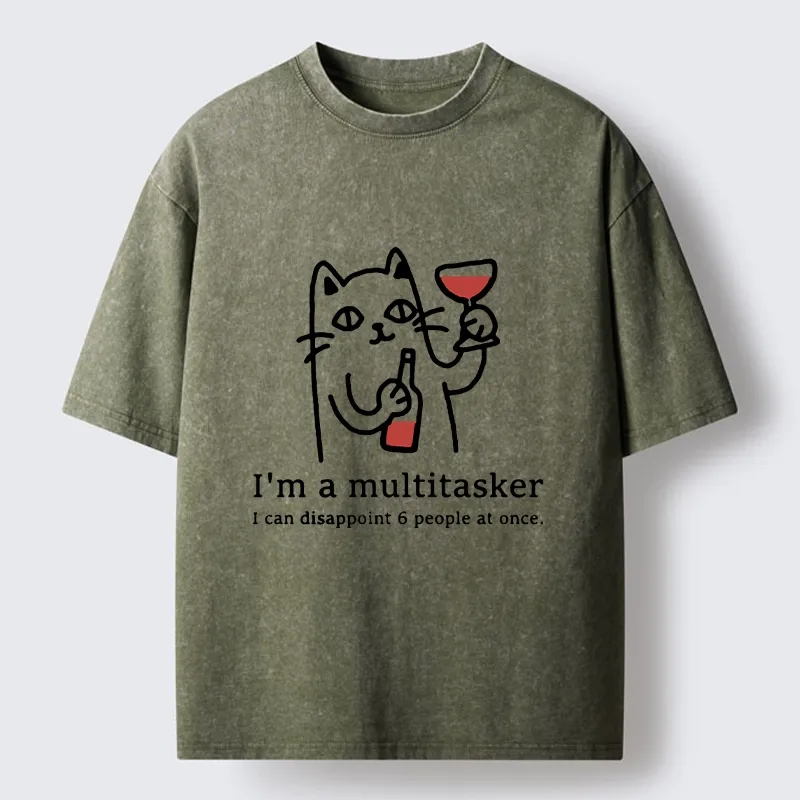 Tokyo-Tiger Funny Wine Lover Cat Washed T-Shirt