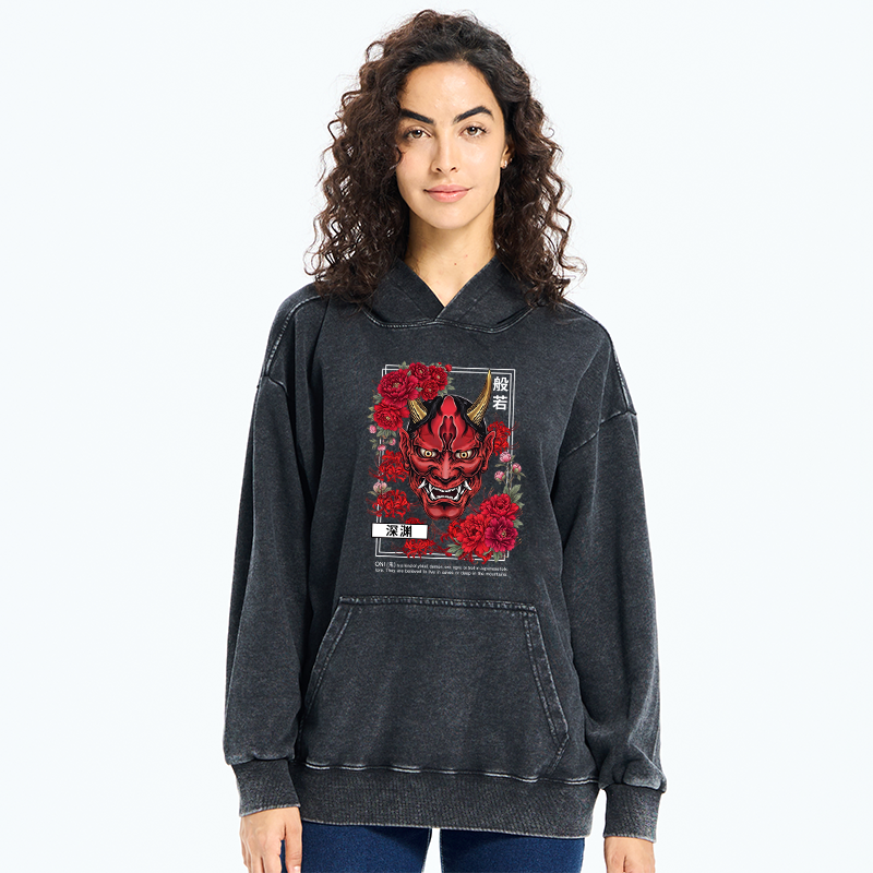 Tokyo-Tiger Cool Oni Floral Art Washed Hoodie