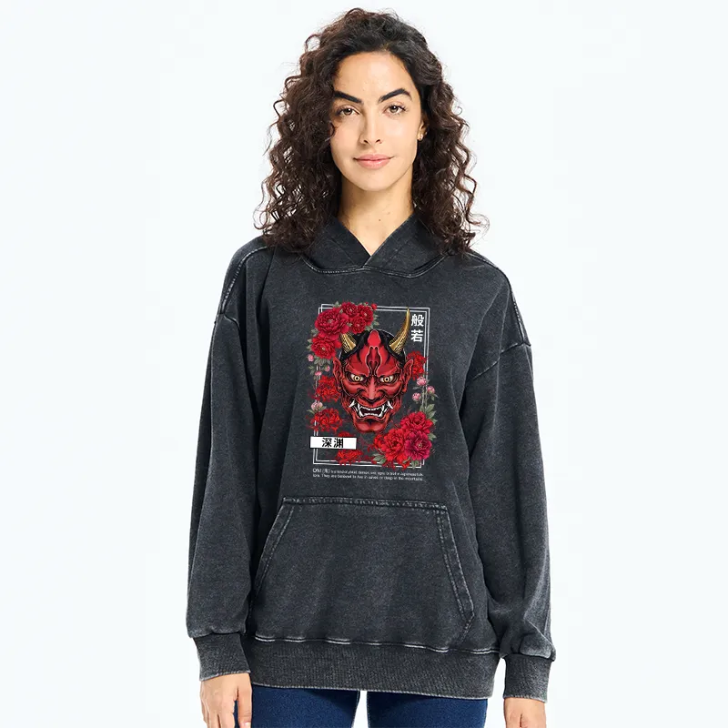 Tokyo-Tiger Cool Oni Floral Art Washed Hoodie