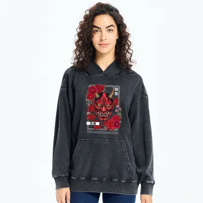 Tokyo-Tiger Cool Oni Floral Art Washed Hoodie