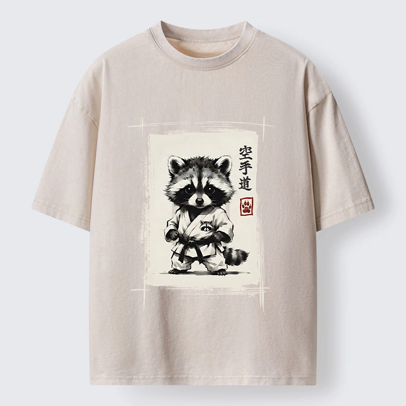 Tokyo‑Tiger Karate Raccoon Washed T‑Shirt