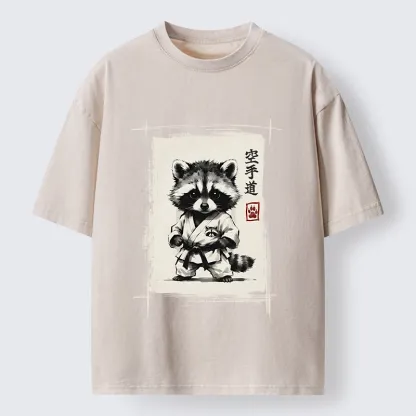 Tokyo‑Tiger Karate Raccoon Washed T‑Shirt