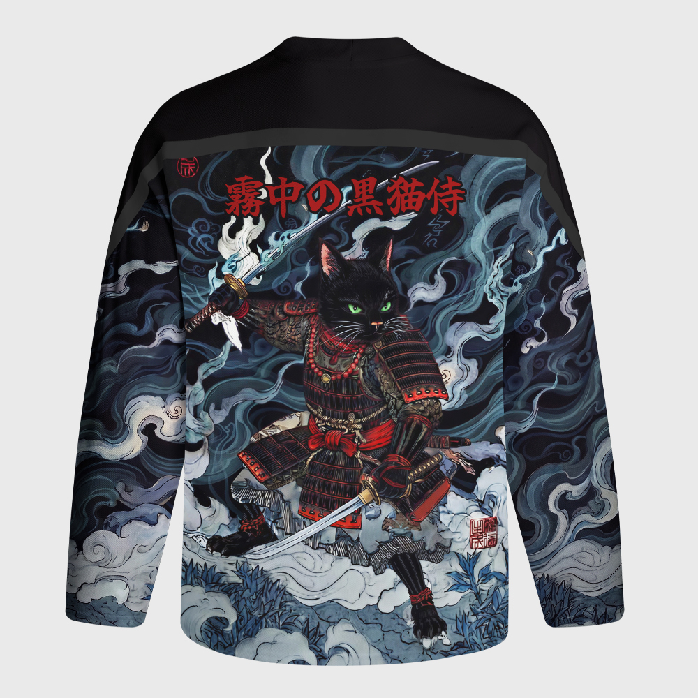 Tokyo-Tiger Shadow Samurai Cat Long-Sleeve Hockey Jersey