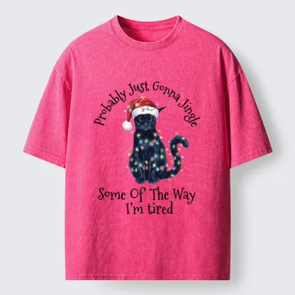 Tokyo-Tiger Tired Christmas Cat Meme Washed T-Shirt
