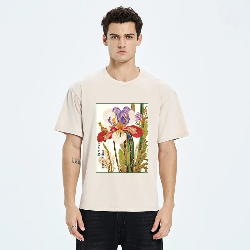 Tokyo-Tiger Vintage Japanese Flower Painting Washed T-Shirt