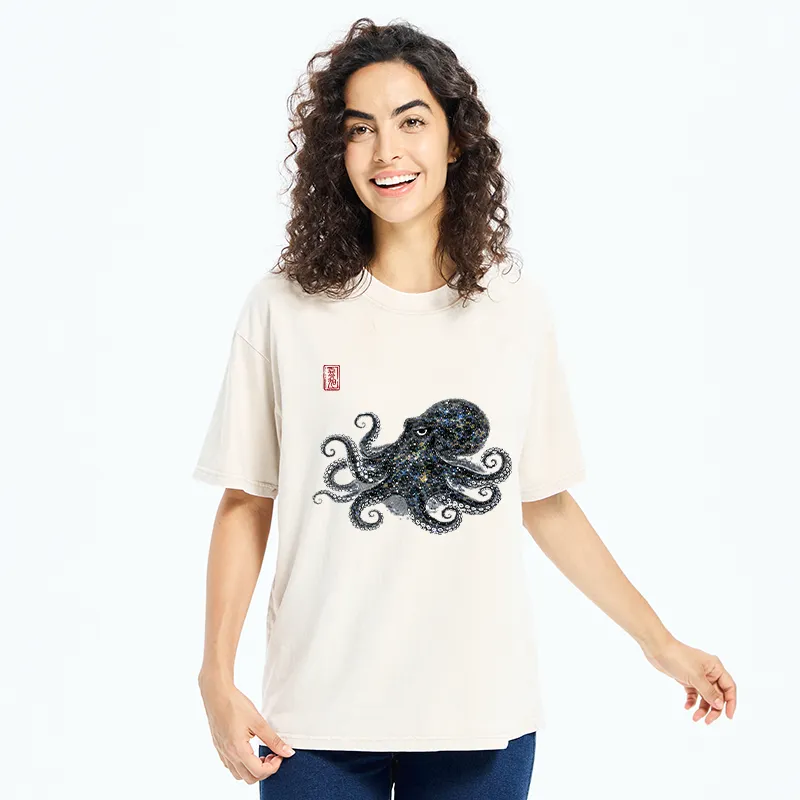 Tokyo-Tiger Ink-Sea Octopus Washed T-Shirt