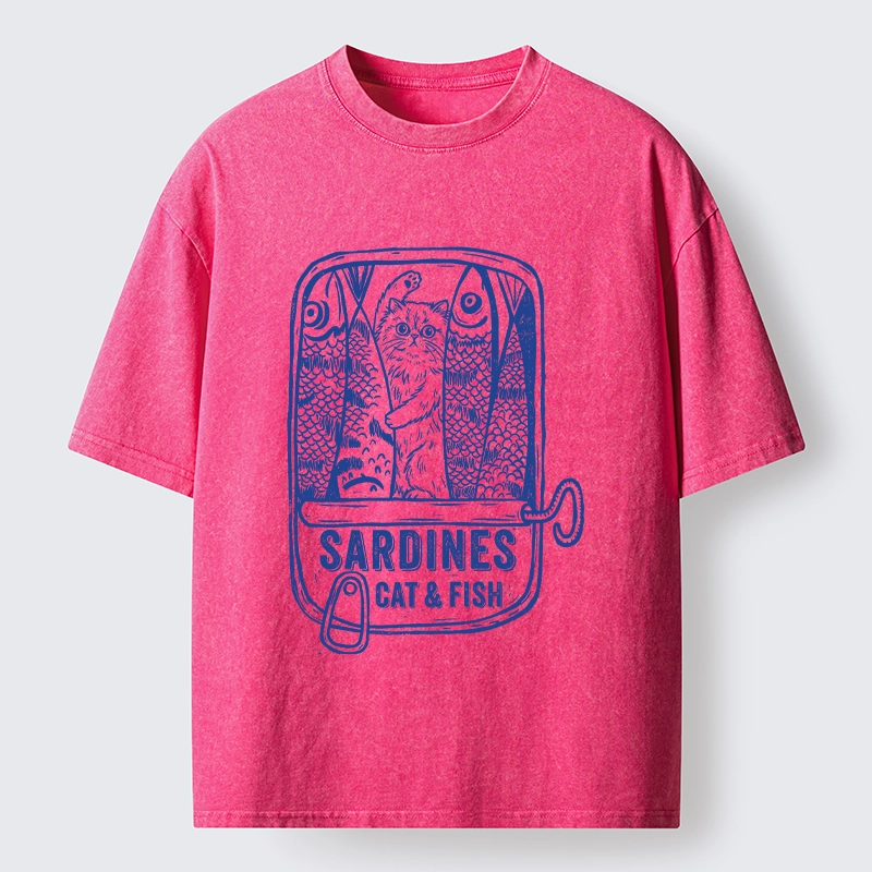 Tokyo‑Tiger Cat Inside Sardine Can Washed T‑Shirt
