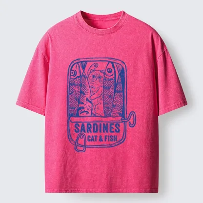 Tokyo‑Tiger Cat Inside Sardine Can Washed T‑Shirt