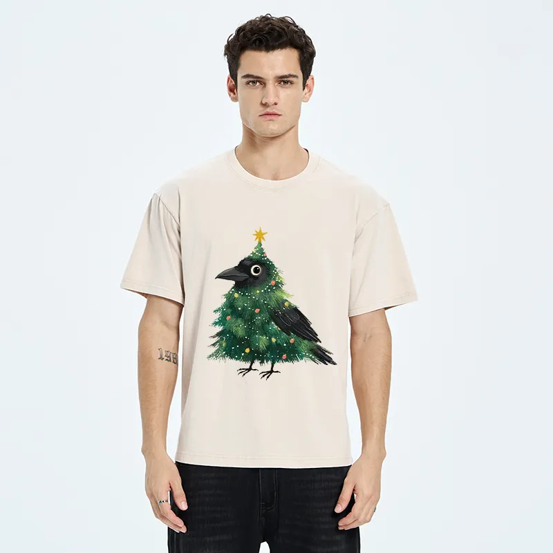 Tokyo-Tiger Cute Christmas Tree Crow Washed T-Shirt
