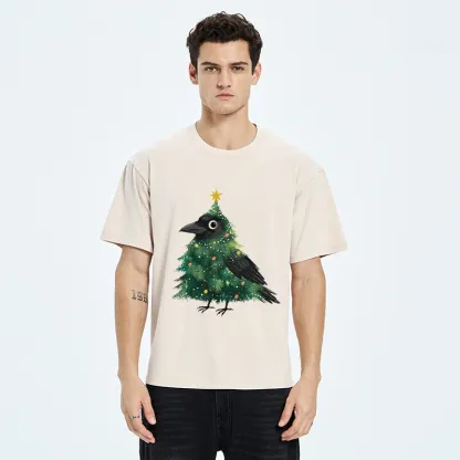 Tokyo-Tiger Cute Christmas Tree Crow Washed T-Shirt
