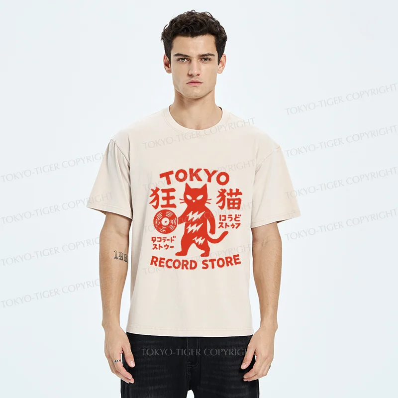 Tokyo-Tiger Japanese DJ Cat Washed T-Shirt