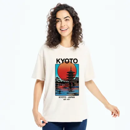 Tokyo-Tiger Japanese Temple Sunset Art Washed T-Shirt