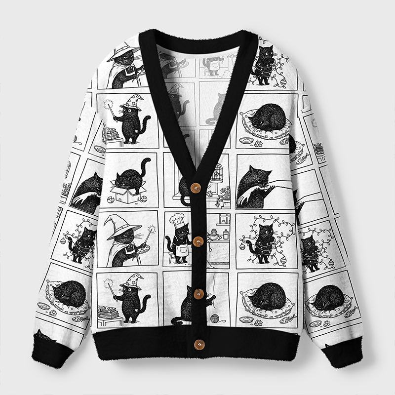 Tokyo-Tiger Black Cat Comics Ugly Cardigan Sweater