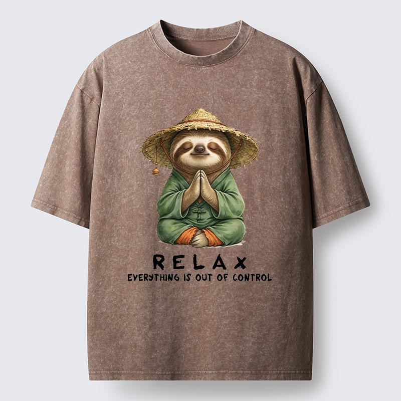 Tokyo-Tiger Zen Relax Sloth Graphic Washed T-Shirt