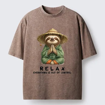 Tokyo-Tiger Zen Relax Sloth Graphic Washed T-Shirt