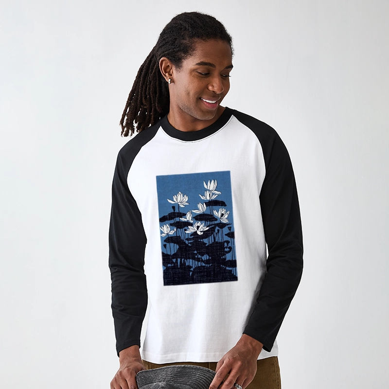 Tokyo-Tiger Blue Lotus Japanese Art Raglan Long Sleeve T-shirt