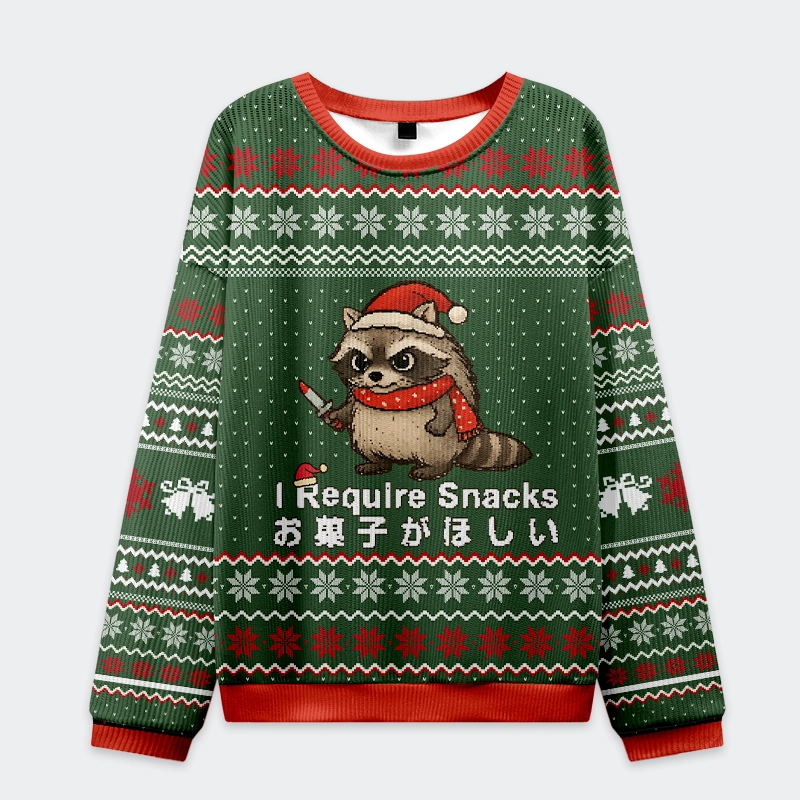 Tokyo-Tiger Raccoons Need Snacks Funny Christmas Ugly Sweatshirt