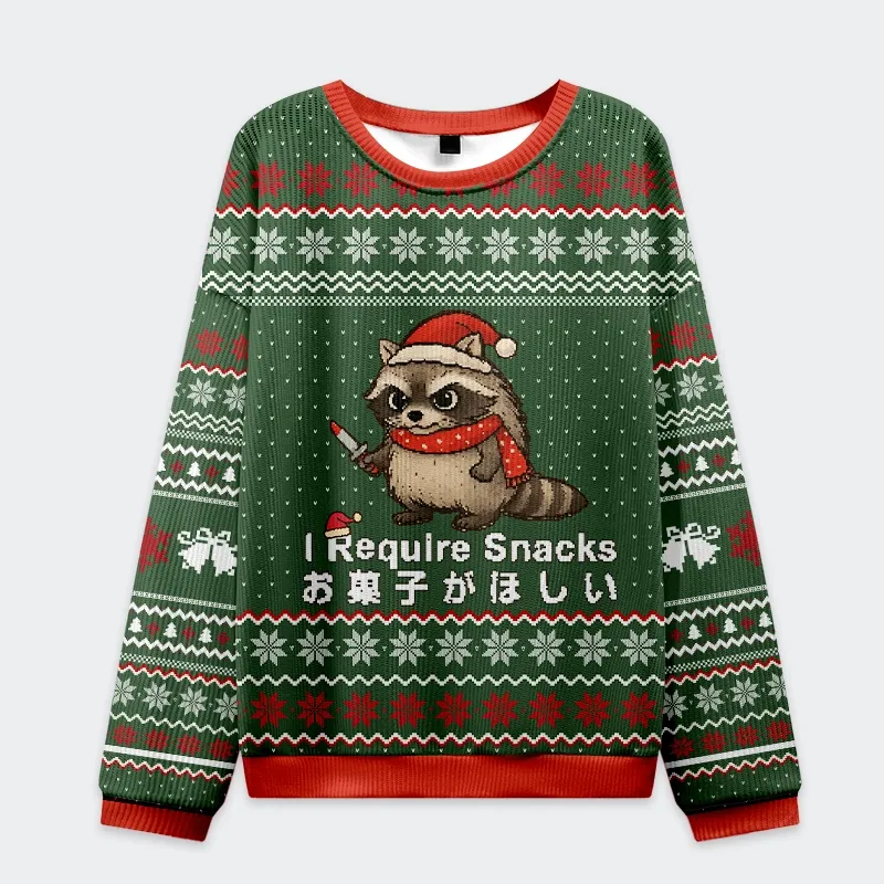 Tokyo-Tiger Raccoons Need Snacks Funny Christmas Ugly Sweatshirt