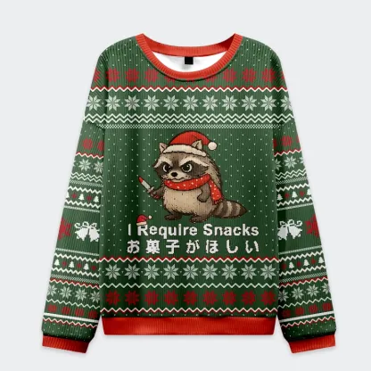 Tokyo-Tiger Raccoons Need Snacks Funny Christmas Ugly Sweatshirt