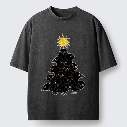 Tokyo-Tiger Crow Christmas Tree Washed T-Shirt