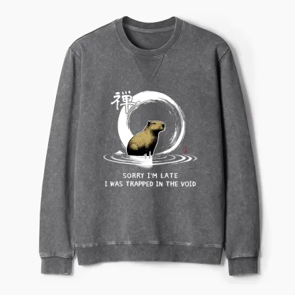 Tokyo-Tiger Zen Capybara Was Trapped In The Void Washed Terry Sweatshirt