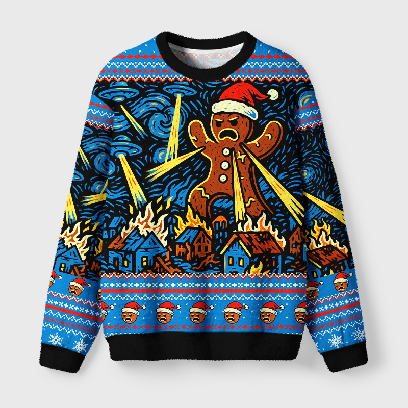Tokyo-Tiger Gingerbread Man Causes Disruption Fuzzy Christmas Ugly Sweatshirt