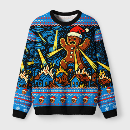 Tokyo-Tiger Gingerbread Man Causes Disruption Fuzzy Christmas Ugly Sweatshirt