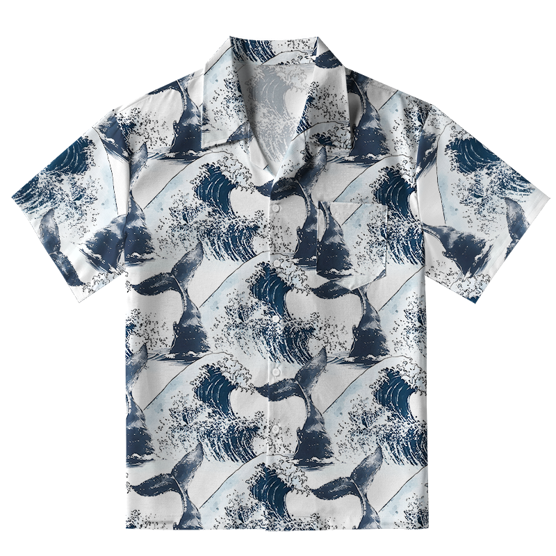 Tokyo-Tiger Whale Tail Wave Art Aloha Hawaiian Shirt