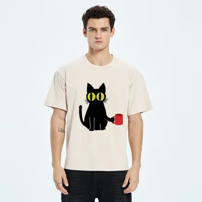 Tokyo-Tiger Cat Holding Coffee Washed T-Shirt