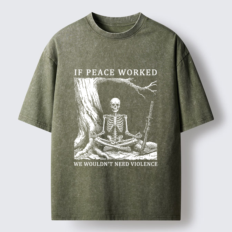 Tokyo-Tiger Calm Skeleton Samurai Meme Washed T-Shirt