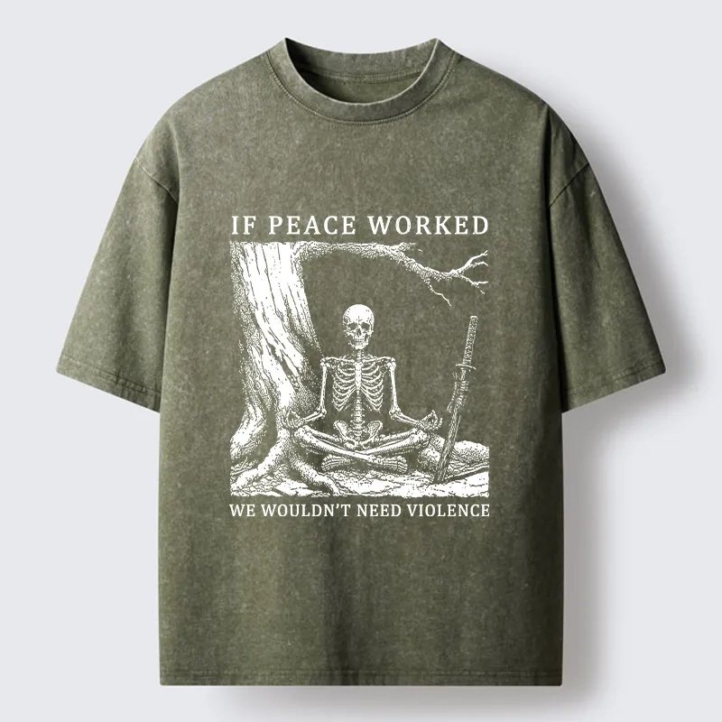 Tokyo-Tiger Calm Skeleton Samurai Meme Washed T-Shirt