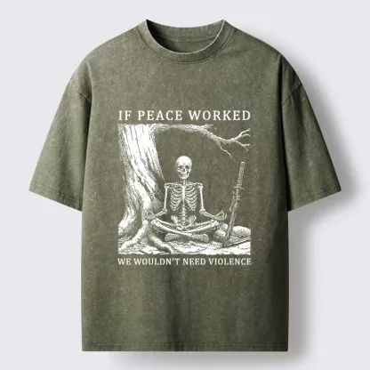 Tokyo-Tiger Calm Skeleton Samurai Meme Washed T-Shirt