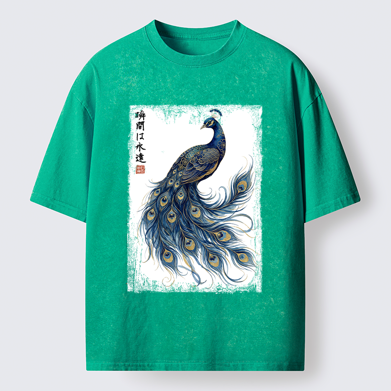 Tokyo-Tiger Elegant Peacock Art Washed T-Shirt