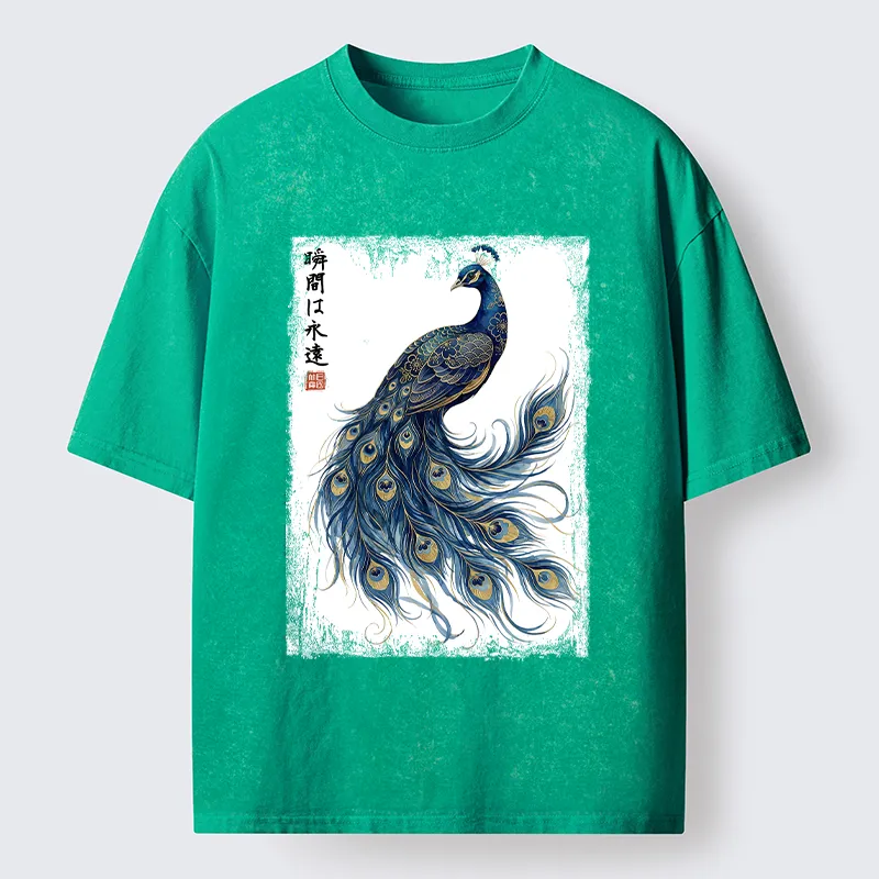 Tokyo-Tiger Elegant Peacock Art Washed T-Shirt