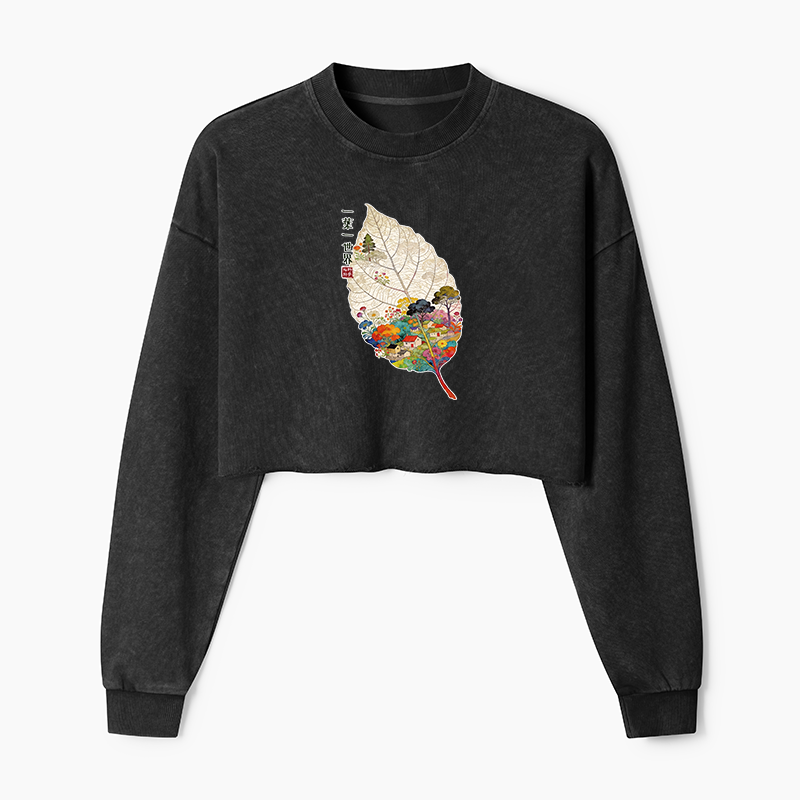 Tokyo-Tiger One Leaf Holds A Tiny Colorful World Washed Crop Sweatshirt