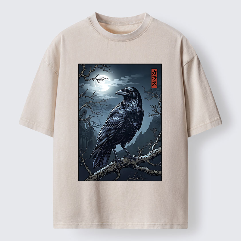 Tokyo-Tiger Full Moon Crow Vibe Washed T-Shirt