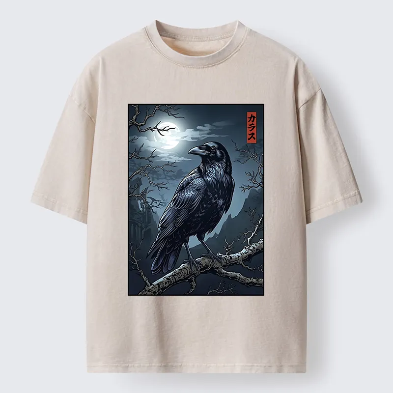 Tokyo-Tiger Full Moon Crow Vibe Washed T-Shirt