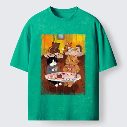 Tokyo-Tiger Cute Animal Cafe Washed T-Shirt