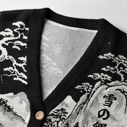 Tokyo-Tiger Land Of Falling Snow Ugly Cardigan Sweater