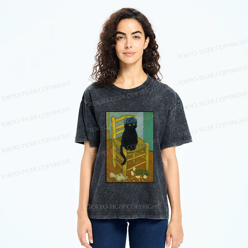 Tokyo-Tiger Black Cat or Van Gogh Washed T-Shirt