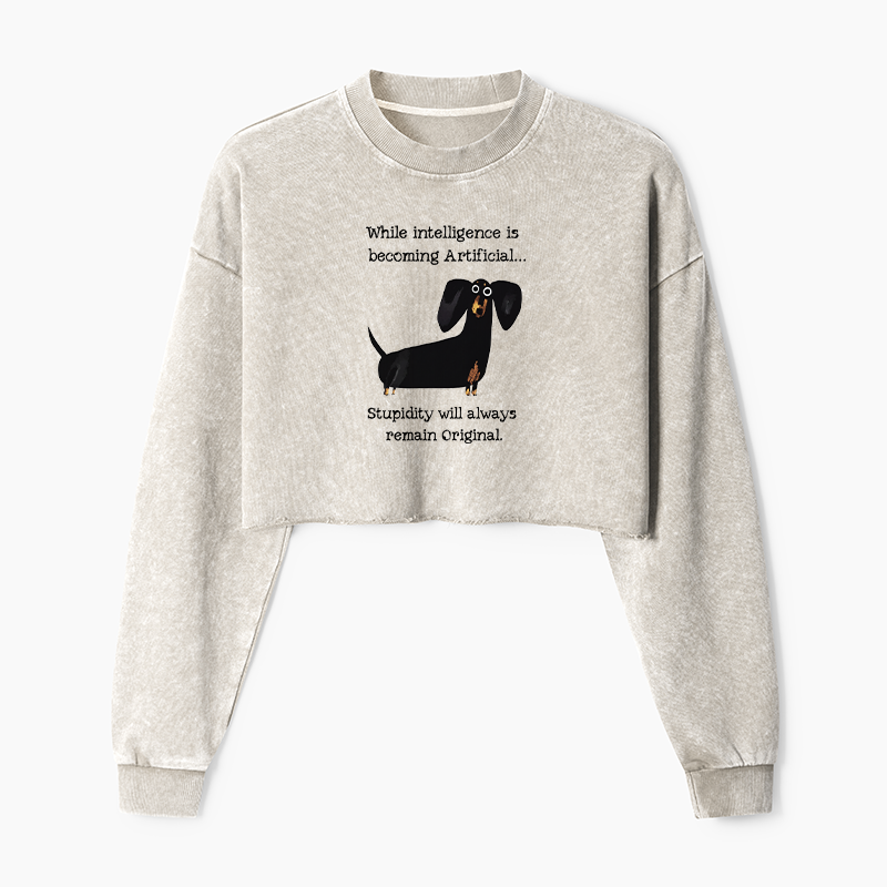 Tokyo-Tiger Dachshund Real Humor Funny Meme Washed Crop Sweatshirt